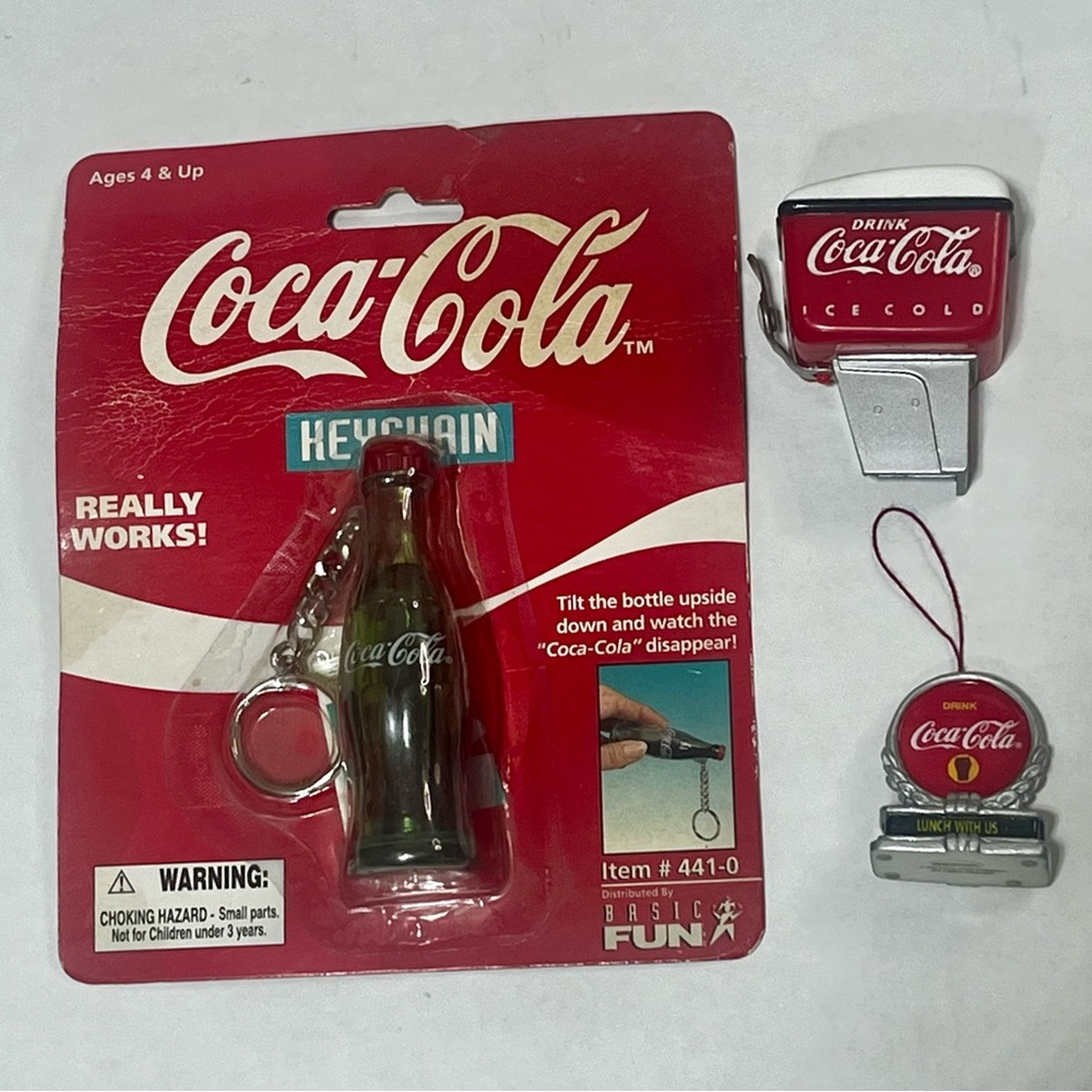Coca Cola lot - Key Chain Item #441-0, Hanging Ornament & Fountain Drink Magnet